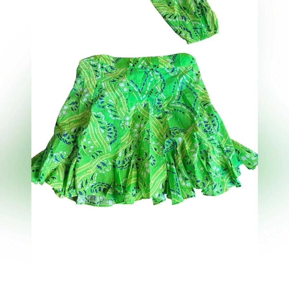 NWT RHODE Azure Top & Willow Skirt in Lime Diamond Stitch Puff Sleeve Paisley - Picture 12 of 15